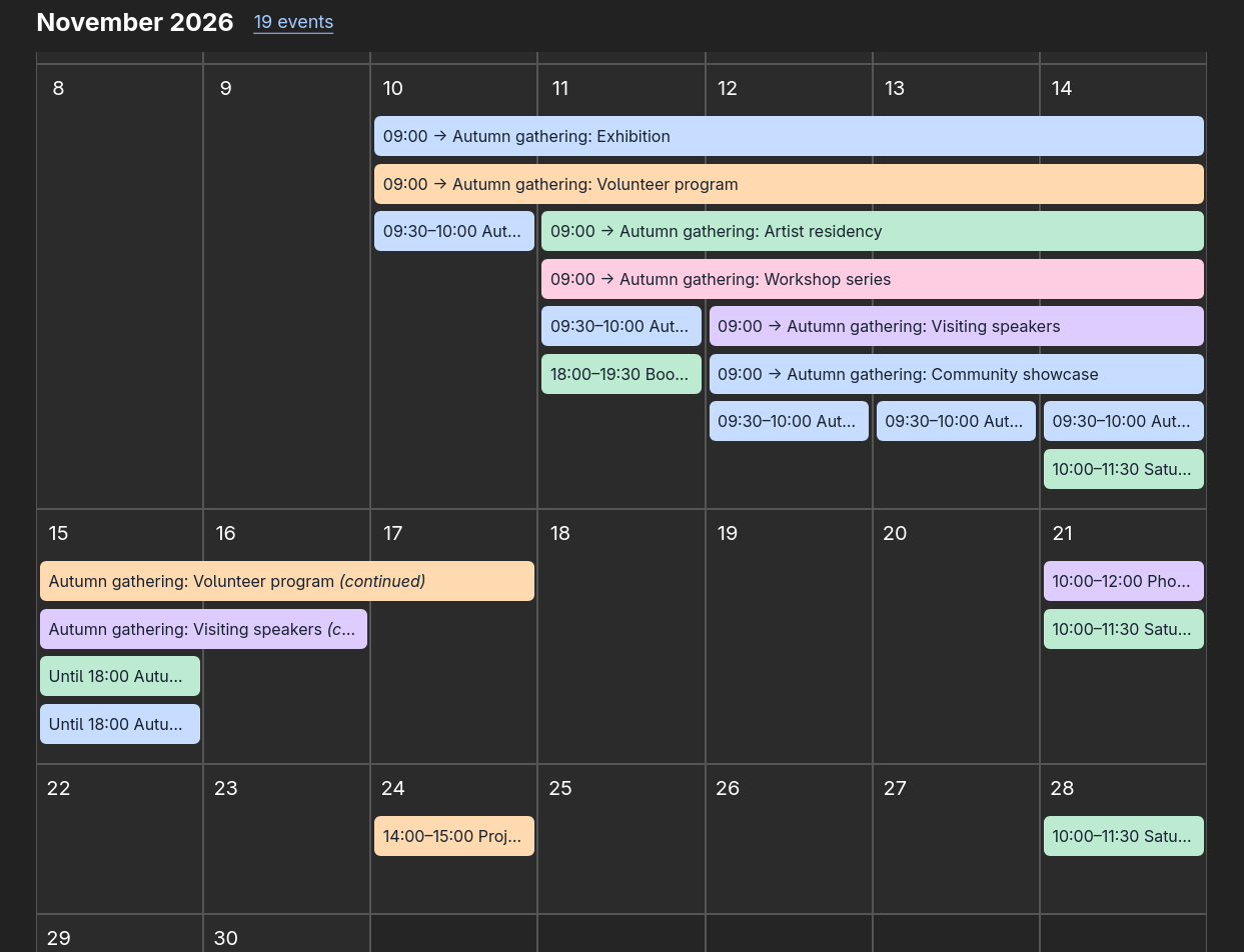 a screenshot of the event calendar application